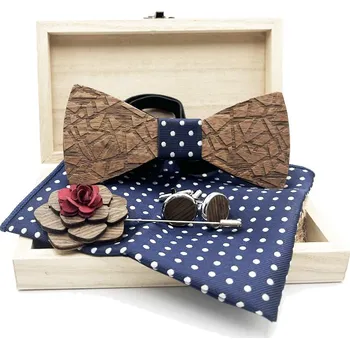 Brož Set dřevěného motýlku, manžetových knoflíčků a brože - Mozaika, puntíkatý, červená brož