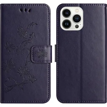Pouzdro na mobilní telefon Flower knížkové pouzdro na iPhone 16 Pro - tmavěfialové
