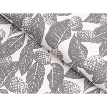 Bavlněná látka/plátno Sandra SA-511 Šedé ananasy na bílém - šířka 160 cm