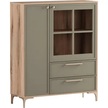 Knihovna Vitrína nízká ALBA - canella/oliva