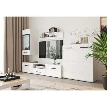 Obývací stěna Obývací sestava s LED ASTROS barva bílá/bílý lesk