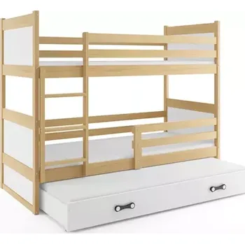 BMS GROUP Dětská patrová postel Rico - 3 osoby, 80x190 s výsuvnou přistýlkou bez matrace – Borovice, Bílá, Bílá