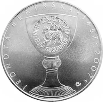 Sběratelství Stříbrná mince 200 Kč k 550. výročí založení Jednoty bratrské 2007 Proof