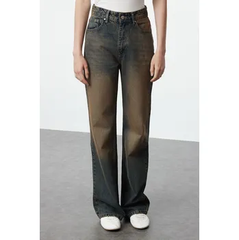 Dámské džíny Trendyol tmavě modré vintage džíny s vysokým pasem a širokými nohavicemi s bledým efektem Trendyol šedá 2579225