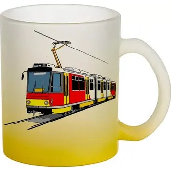 skleněný hrnek tramvaj (hrneček s tramvají matné sklo )