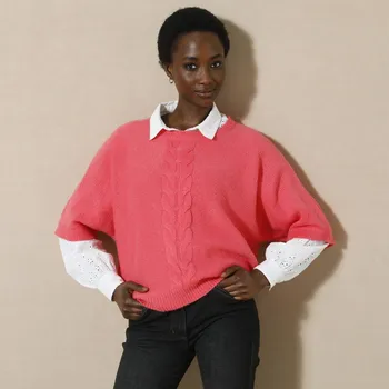 Dámský svetr Blancheporte Pulovr s rukávy k loktům a copánkovým vzorem růžová 54