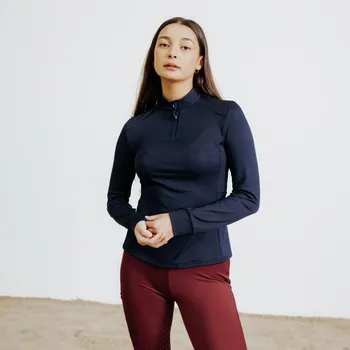 FOUGANZA Dámské jezdecké polo tričko 500 hřejivé s dlouhým rukávem 40 MODRÁ