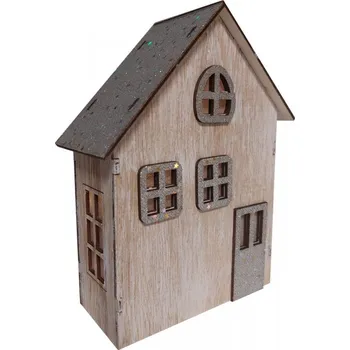 Vánoční dekorace Dřevěný domek svítící LED stříbrný 18*15cm 2009346