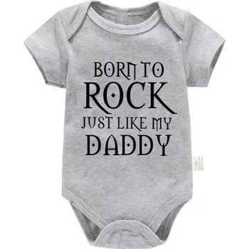 Bavlněné kojenecké body "Born To Rock" (šedé) - 6 variant potisků Motiv: PF0841 - like my daddy, Velikost: 18-24 měs.