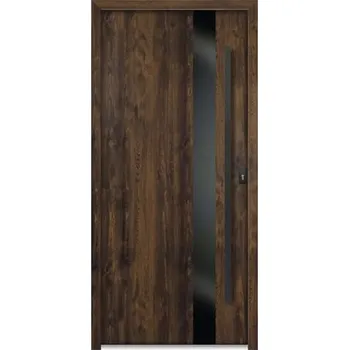 Vchodové dveře Kovové vchodové dveře S68 Clear 90L ořech otevírání dovnitř