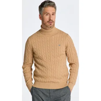 Pánské oblečení ROLÁK GANT COTTON CABLE TURTLE NECK KHAKI MEL