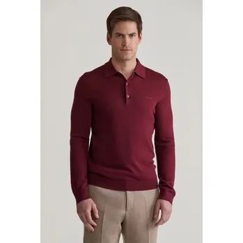 Pánské oblečení SVETR GANT EXTRAFINE MERINO WOOL POLO WINE RED