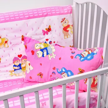 Povlečení Stanex Dětské ložní povlečení bavlněné šťastní medvídci - růžová (LS326) Varianta: Dětské ložní povlečení 135x95 + 40x60 - (LS326), Zapínání: Zip