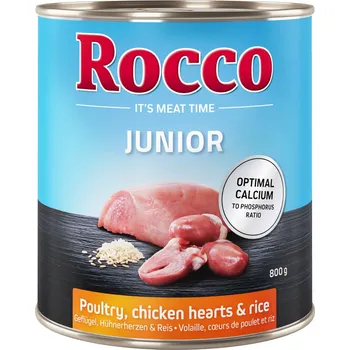 Krmivo pro psa 12x800g Rocco Junior - drůbeží s kuřecími srdci a rýží