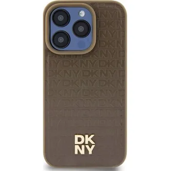 Pouzdro na mobilní telefon DKNY DKHMP14LPSHRPSW iPhone 14 Pro 6.1 hnědé/hnědé pevné pouzdro Kožený vzor Kovové logo MagSafe