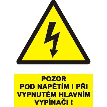 STRO.M propagace Samolepka 0122E 8x3,6cm Pozor pod napětím i při vypnutém hlavním vypínači !