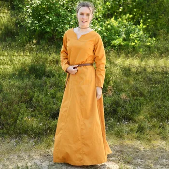 Karnevalový kostým Battle Merchant Lehké raně středověké šaty Milla, vikingské šaty, žluté
