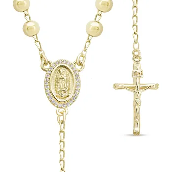 Náhrdelník biju Pozlacený růženec 14k ovál se zirkony, kuličky 3 mm 3002194, 57 cm