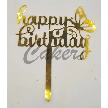 Jedlá dekorace na dort Zlatý zápich Happy Birthday č.15