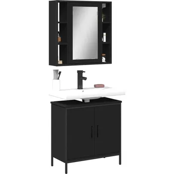 Koupelnový nábytek Petrashop 2dílný set koupelnového nábytku černý kompozitní dřevo Černý3214720