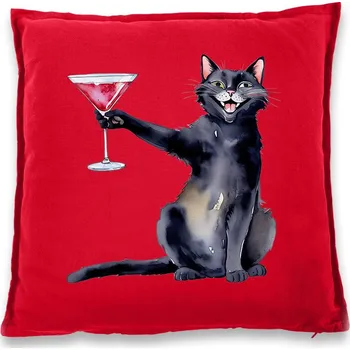 Dekorativní polštářek Polštářek Kočka s martini, Barva Červená, Velikost 40×40 cm, Canvas Bavlněný polštář Bezvatriko.cz 2745