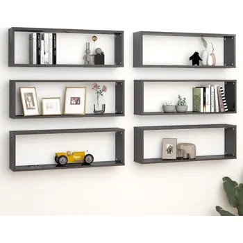 Obývací pokoj vidaXL Nástěnné krychlové police 6 ks šedé 80x15x26,5 cm dřevotříska