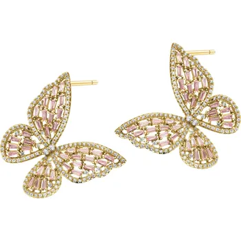 Náušnice Pozlacené náušnice z mosazi se zirkony - motýli - AR537-8494