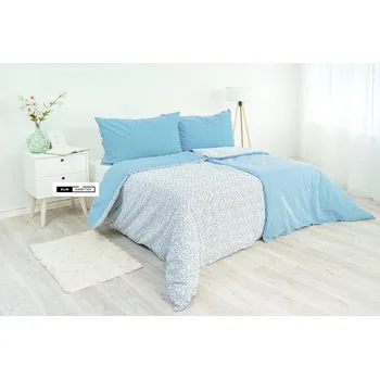 Povlečení Stanex Ložní povlečení flanelové Kvítek-pruh modrý (LS194) ROZMĚR: 140x220 cm + polštář (90x70 cm)