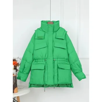 Dámská parka Oversize péřová bunda s kapsami Barva: Zelená, Velikost: M