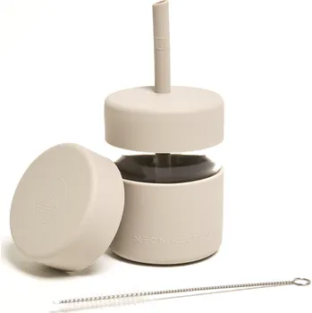 Sklenice Dětská sklenice s brčkem, 230ml, Neon Kactus, šedá