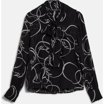 Dámská košile HALENKA KARL LAGERFELD PRINTED BOW BLOUSE CIRCLE AOP BLACK/WHITE