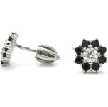 Stříbrné náušnice kytička, černý spinel Shelley