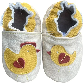 Capáčky EVTODI Kožené capáčky s koženou podrážkou slepička a kuřátko 2-3 roky Béžová 24,5