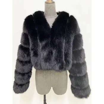 Dámský kožich Dámský krátký kožíšek s výstřihem do V Barva: Černá, Velikost: M