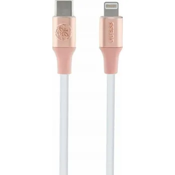 Datový kabel Kabel USB s logem Guess Ebossed – kabel USB-C na Lightning certifikovaný MFi 1,5 m (růžový)