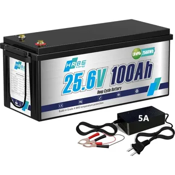 Trakční baterie Baterie LiFePO4 25,6V (24V) 100Ah, 2560Wh, včetně nabíječky 5A, Lithium-železo-fosfátová baterie, BMS (Náhrada za trakční baterie, lithiová baterie, BMS, LiFePO4 baterie, solární baterie)