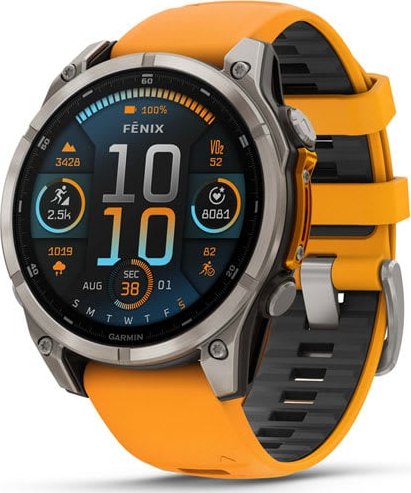 Garmin fenix 8 – 47 mm, AMOLED, Sapphire, Titanium s Orange/Graphite silikonovým řemínkem