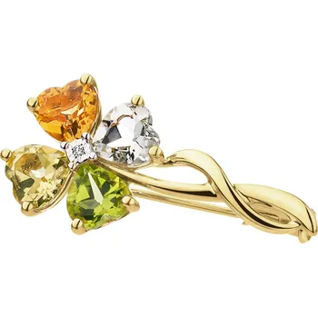 Brož Zlatá brož s diamantem a ozdobnými kameny - čtyřlístek - ryzost 585 - 220.829