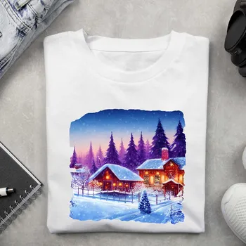 Dámské tričko - Vánoční motiv vesnička Barva: Černá, Velikost: XL