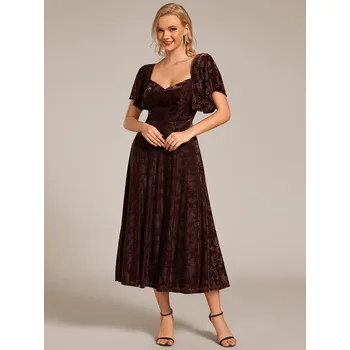 Dámské šaty Ever Pretty šaty midi délka v hnědé barvě 2271 Velikost: 6XL / 52 / 20 / 24