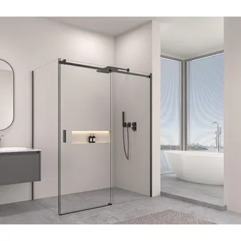 Erga Lynn, sprchový kout s posuvnými dveřmi 110(dveře) x 80(stěna) x 195 cm, 8mm čiré sklo, černý profil, ERG-V02-LYNN-D110G080-CL-BK