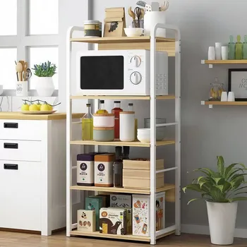 regál Kuchyňský regál ALISSA 51x35 cm, kov bílý lak, MDF dub sonoma