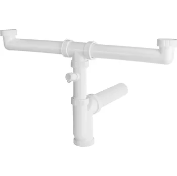 Sifon Bruckner Dřezový sifon s odbočkou 6/4 pro dvojdřez pračková odbočka DN50 bílá 155.133.0