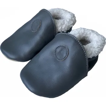 Capáčky Hopi Hop Kožené capáčky Barefoot Zimní Antracit Vel. M (6-12 měs.)