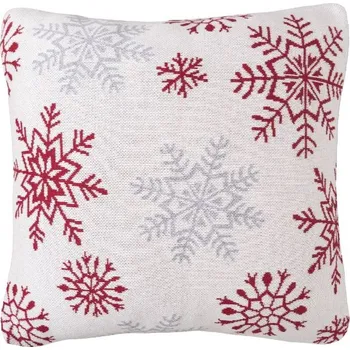 Polštář SCANquilt pletený povlak DESIGN velké vločky smetanovočervená 45 x 45 cm