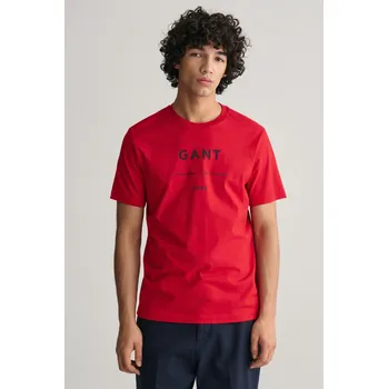 Pánské oblečení TRIČKO GANT LOGO SCRIPT PRINTED SS T-SHIRT RUBY RED