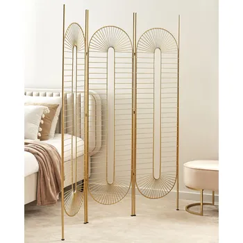 Paraván Paraván zlatý kovový železný rám 3 panely skládací dekorativní rozdělovač příčka Beliani