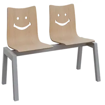 SMILE 2, dřevěná lavice do čekárny, 2-sedák, dub bělený, kostra stříbrná
