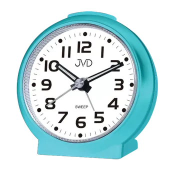 Budík JVD Modrý tichý netikající ručkový budík s osvětlením JVD SRP8514.1