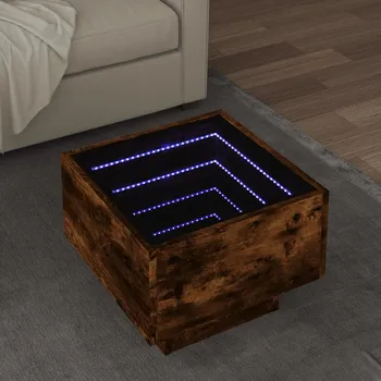 Obývací pokoj vidaXL Odkládací stolek s LED 40 x 40 x 30 cm kompozitní dřevo [847503] Barva: kouřový dub